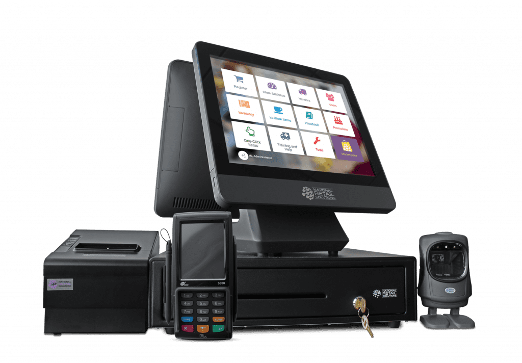 NRS POS Bundle - Dual Screen System, Barcode Scanner, Cash Drawer, and Card Reader