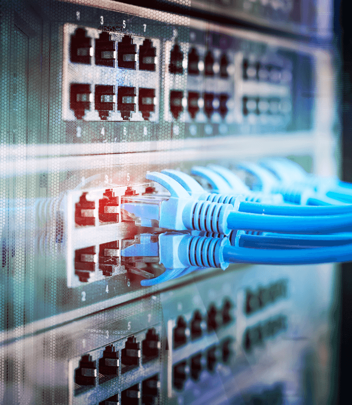 NEXSYS Switching as a Service - Back of Ethernet Network Switch with Multiple Cables Plugged In
