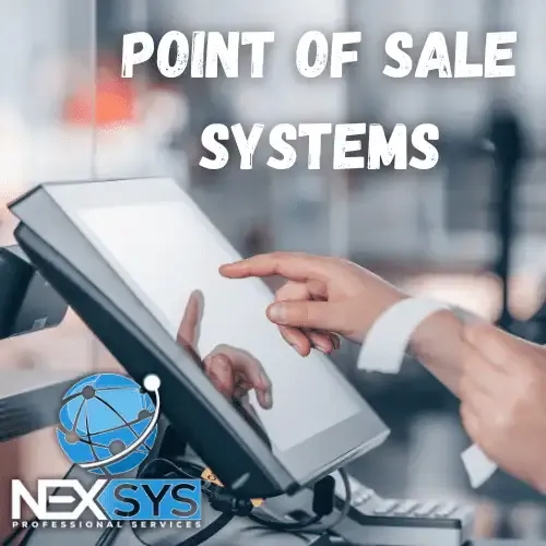 NEXSYS LOGO with hand using point of sale system
