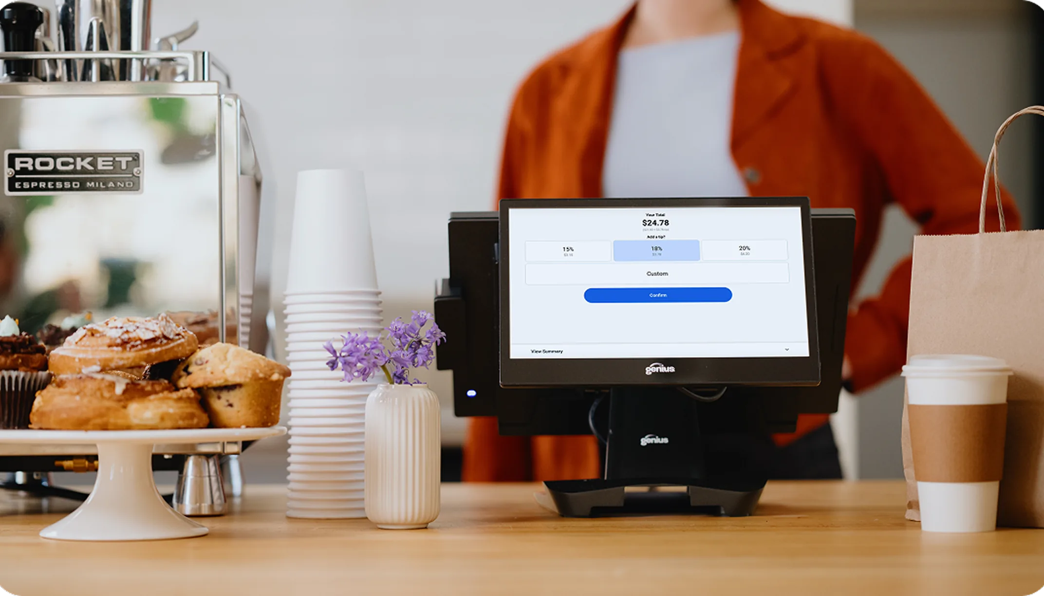 Genius point of sale at a café counter